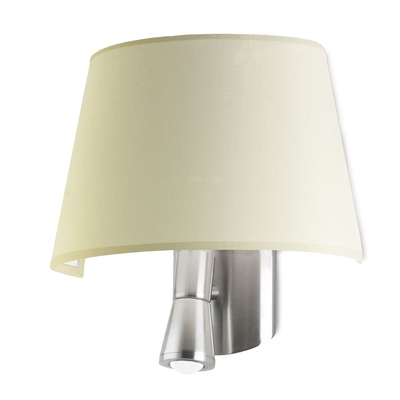 Flush LED Satin Nickel Wall Light with Beige Shade