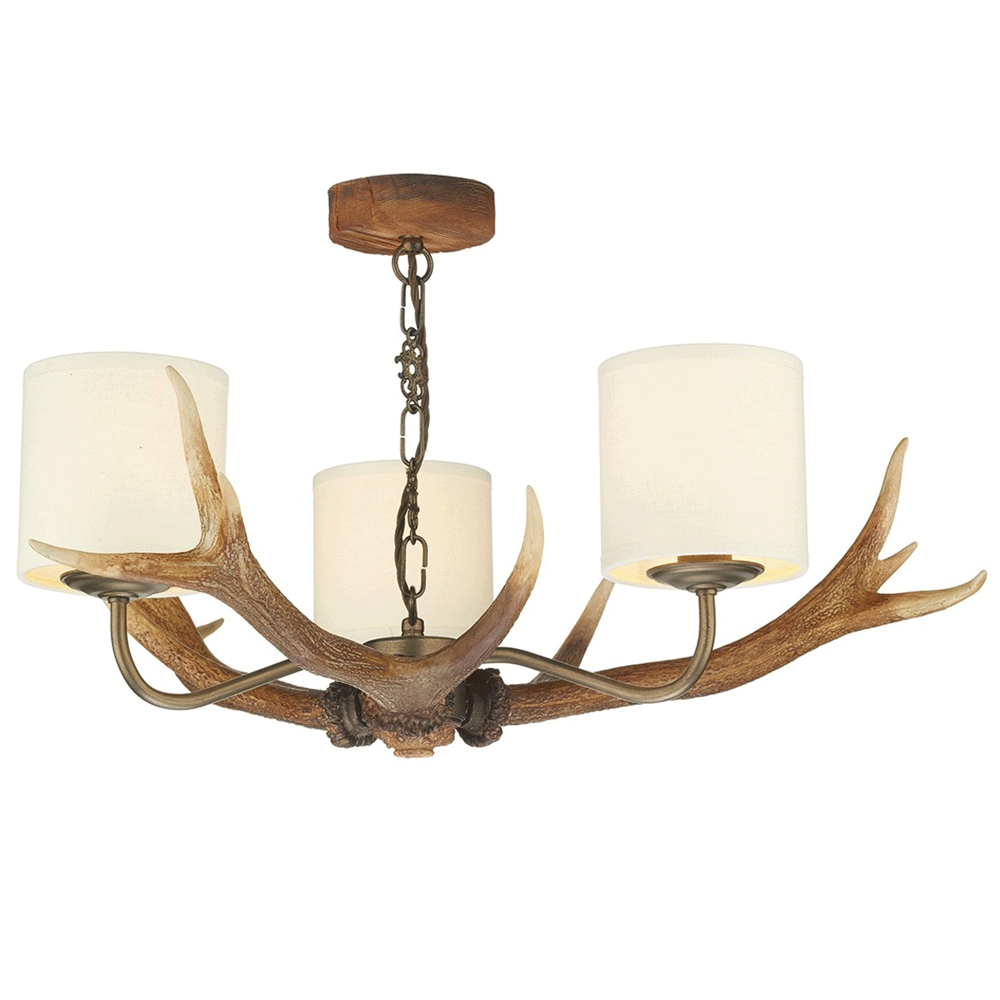 Antler 3 Light Rustic Pendant