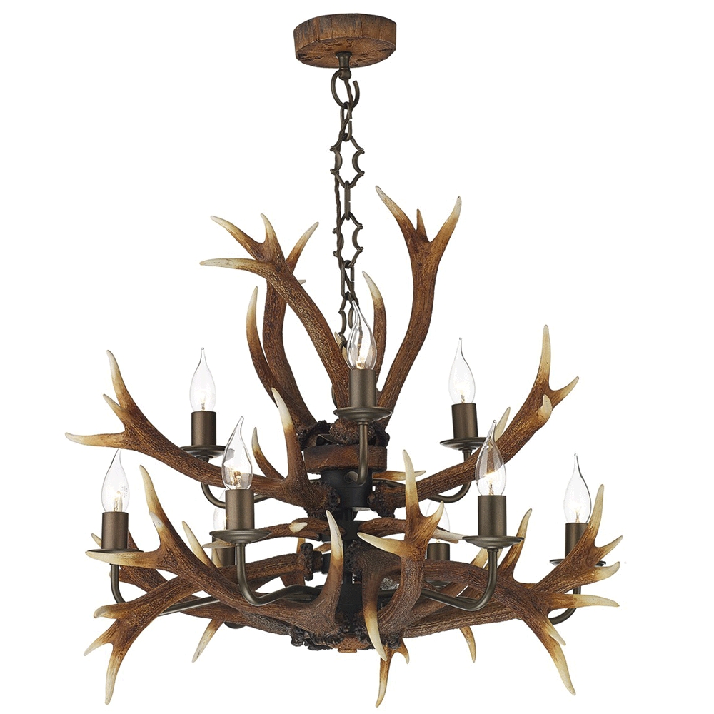 Antler 9 Light Rustic Pendant