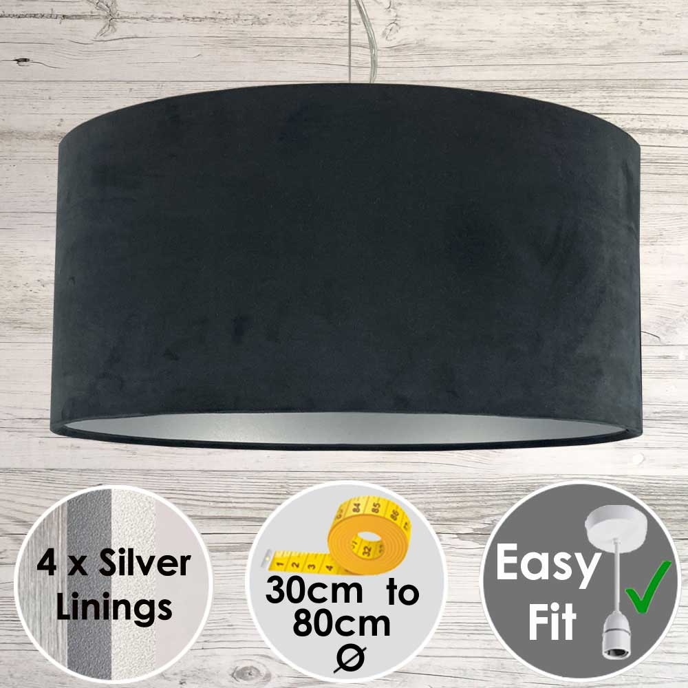 Black & Silver Velvet Light Shade