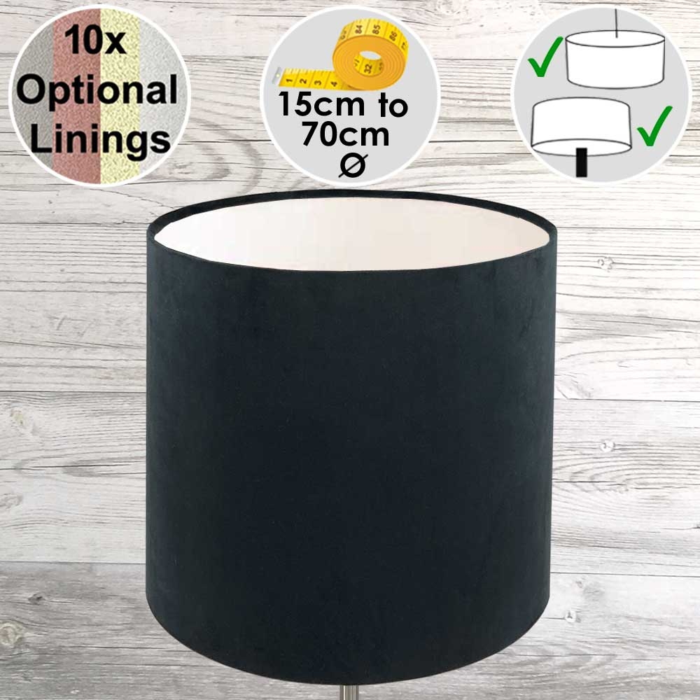 Tall Drum Lampshade Black Velvet