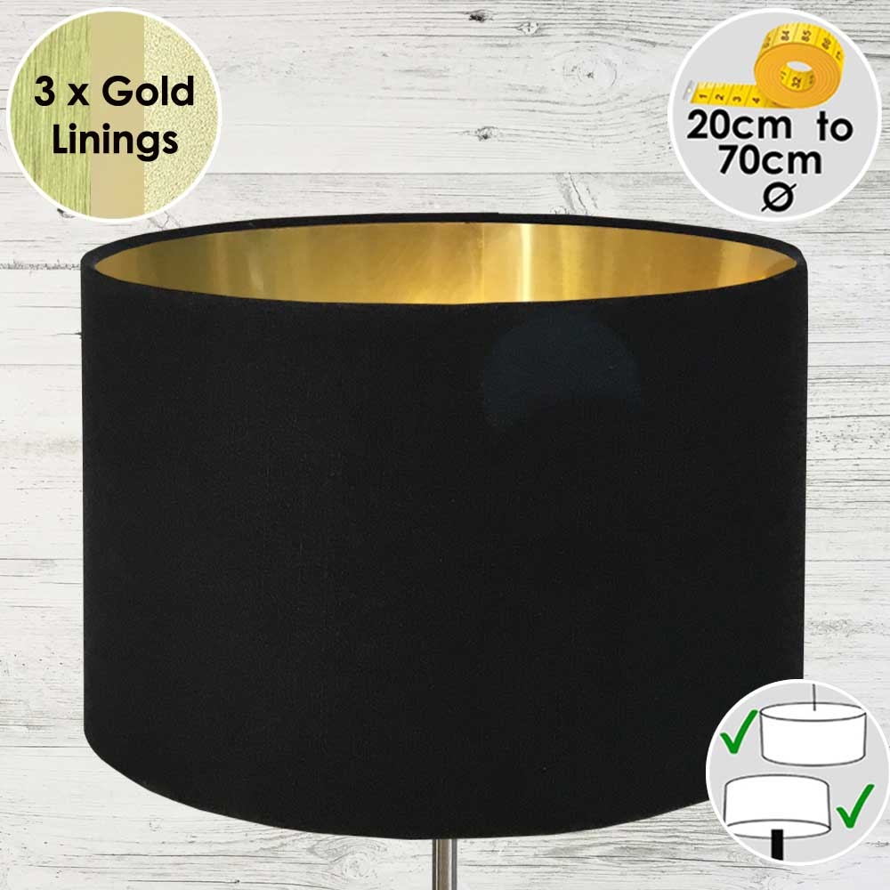 Black Drum Table Lampshade Gold Lined