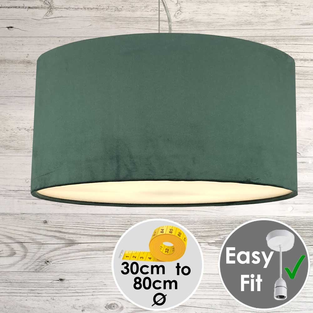 Dark Green Velvet Drum Shade