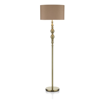 Traditional Floor Lamp in Antique Brass with Beige Shade